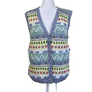 Alfred Dunner Sz M Vintage Knit Vest Cottagecore Granny Chic Pastel Colors